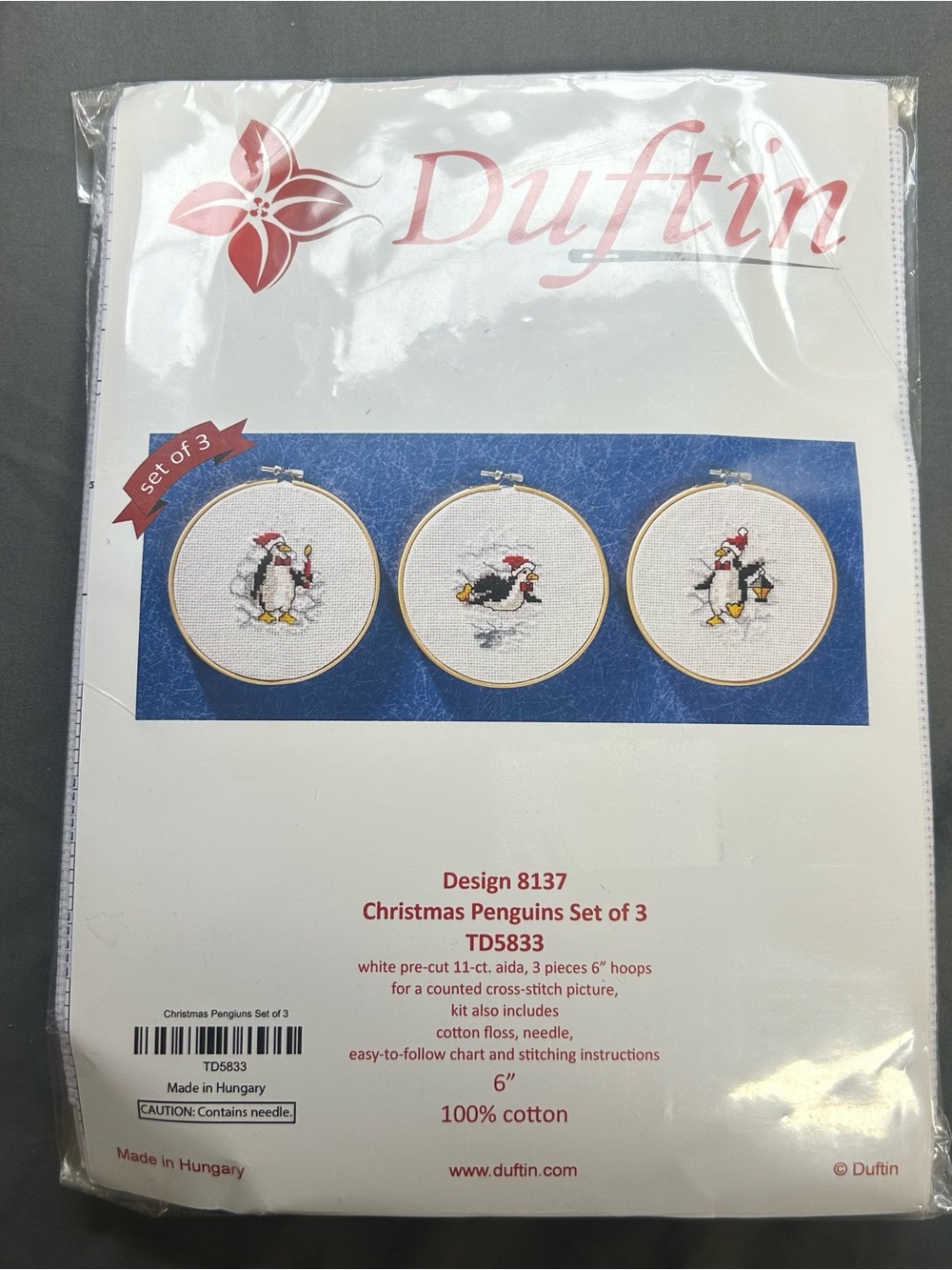 Christmas Penguins Cross-Stitch Kit - White (Set of 3)